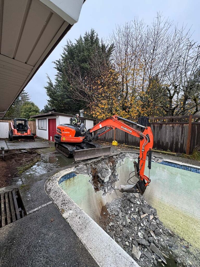start of pool demolition project by franky's excavation