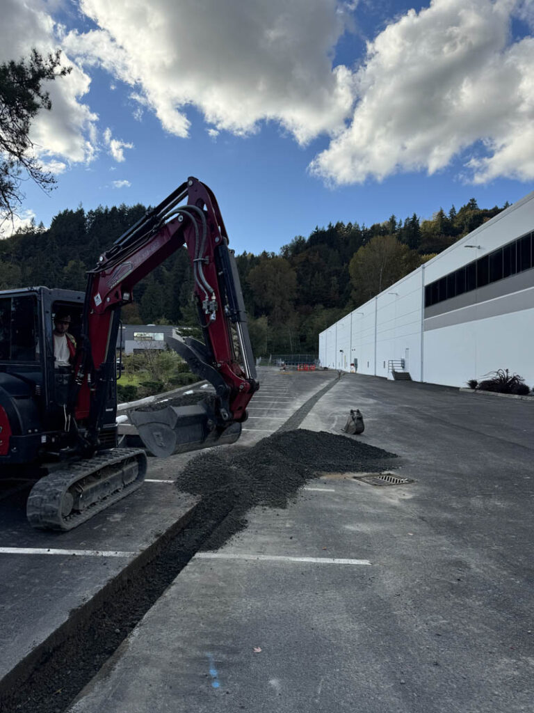 commercial parking lot excavation project in pierce county with franky's excavation