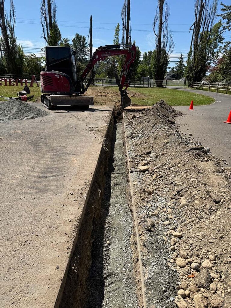 french drain preparation being done by franky's excavation in pierce county