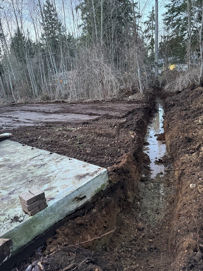 start of storm drain installation with franky's excavation in pierce county